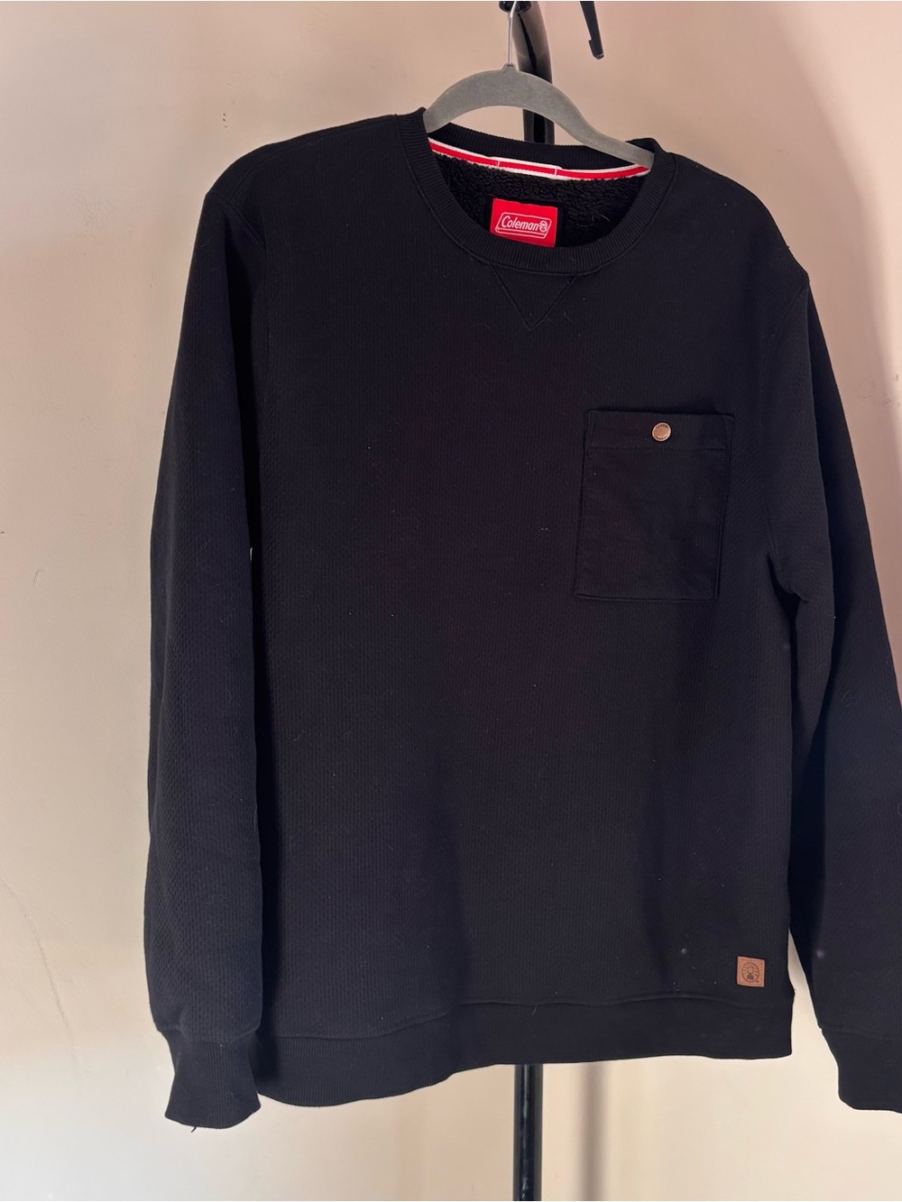 Coleman Black Crewneck Sweater with Chest Pocket